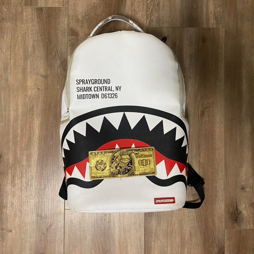 Sprayground White and Black Shark Mouth Backpack
